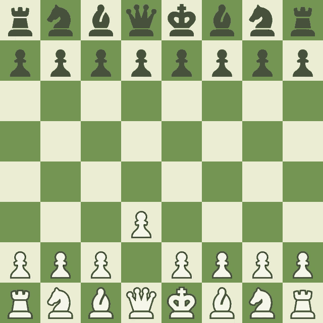a green and white chess board with black and white chess pieces on it