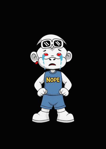 a cartoon character wearing sunglasses and a shirt that says nope