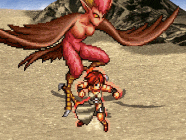 a pixel art drawing of a woman standing on a man