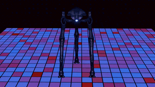 a computer generated image of a monster laying on its back on a checkered floor