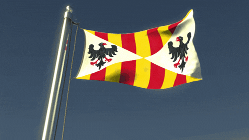 a red yellow and white flag with a black eagle on it
