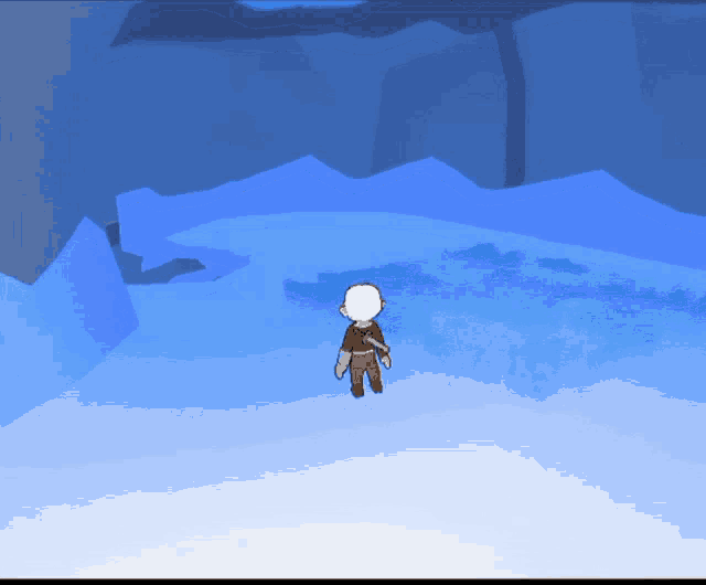 a cartoon character standing in a snowy cave
