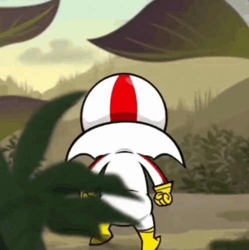 a cartoon character with a red and white helmet and gloves