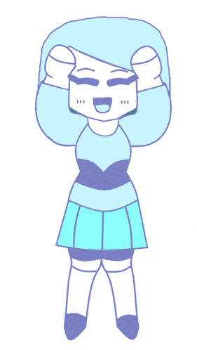 a cartoon drawing of a girl in a blue outfit