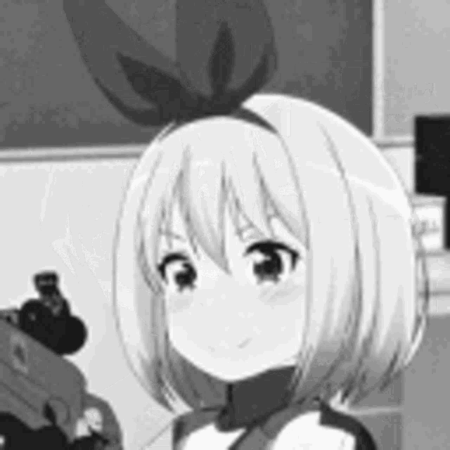 a black and white drawing of a girl with a bow on her head .