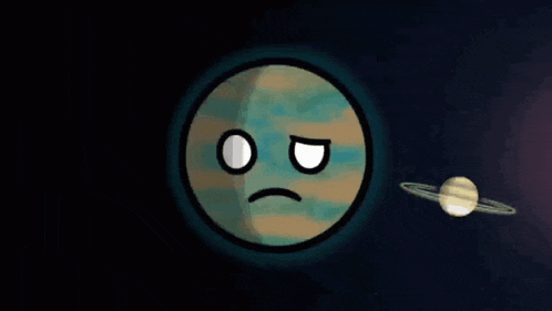 a cartoon drawing of a planet with a sad face on it