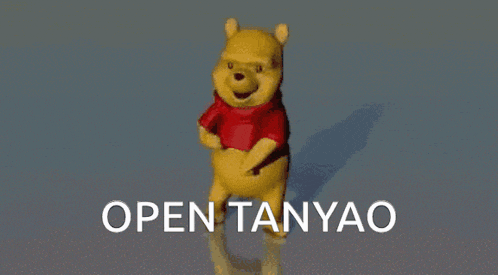 a winnie the pooh bear is dancing with the words open tanyao below him