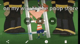 a cartoon of a boy standing on a ladder with the words `` on my way to the poop store '' written above him .