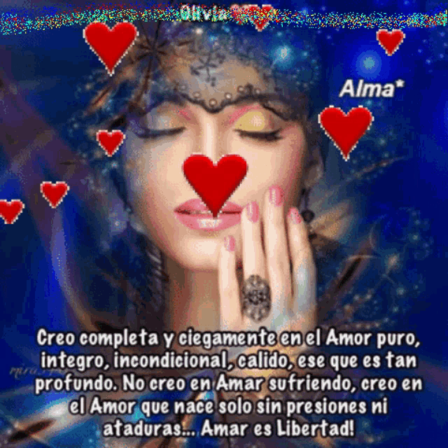 a picture of a woman with a heart on her face and the words alma on the bottom