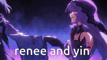renee and yin are standing next to each other in the dark
