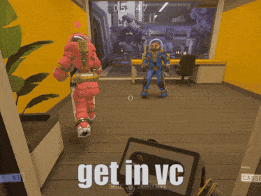 a video game with the words get in vc on it