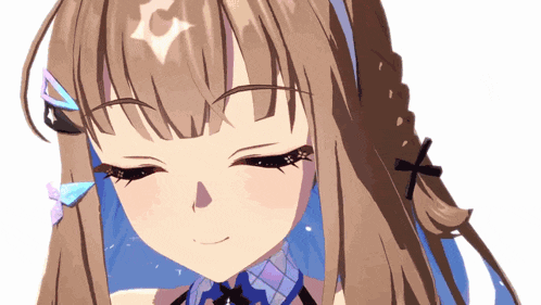 a close up of a girl with her eyes closed and a star on her head