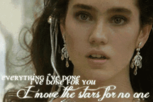 a close up of a woman with the words " everything i 've done for you i move the stars for no one " behind her