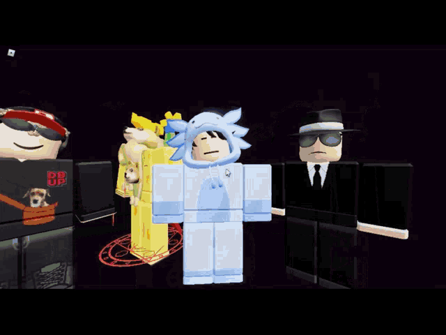a group of roblox characters are posing for a picture with one wearing a shirt that says db up