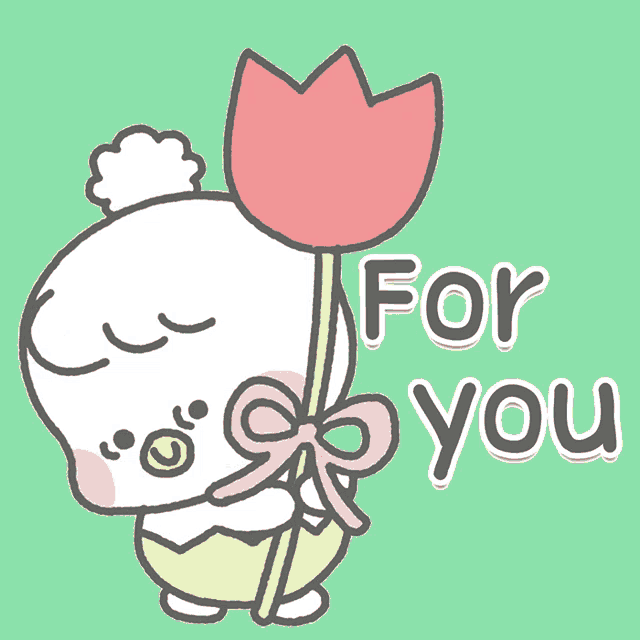a drawing of a baby holding a flower with the words " for you " below it