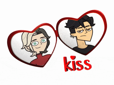a couple of hearts with the word kiss on the bottom right