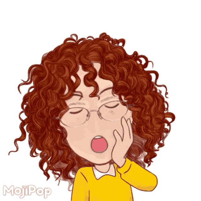 a cartoon of a girl with curly hair yawning