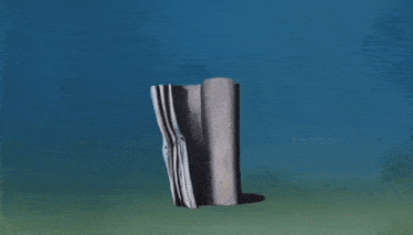 a painting of a gray object on a blue background