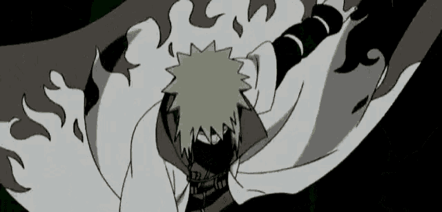 a cartoon character is flying through the air with a flame coming out of his chest .