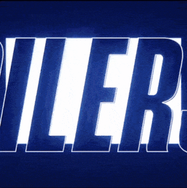 the word oilers is on a blue background with flames
