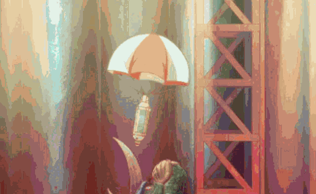 a pixel art of a person holding a parachute