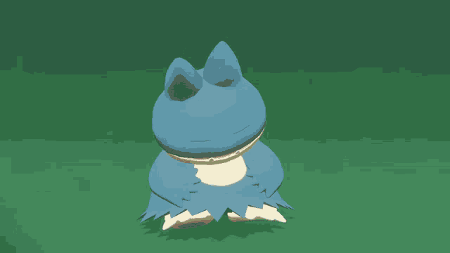 a 3d model of a blue monster with a yellow center and white teeth