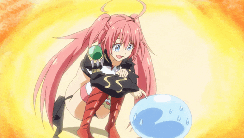 a girl with pink hair is holding a sphere with the letter ss on it