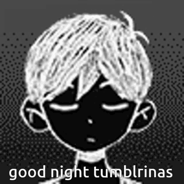 a black and white drawing of a boy with his eyes closed and the words good night tumblrrinas above him