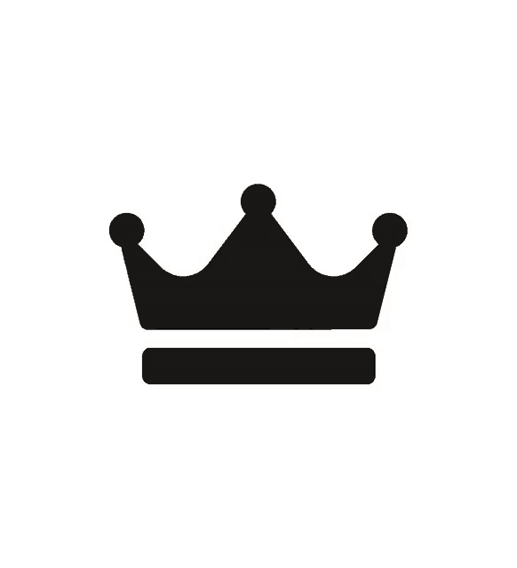 a black crown with three balls and a white line below it
