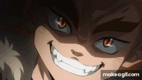 a close up of a cartoon character 's face with a huge smile on make a gif.com