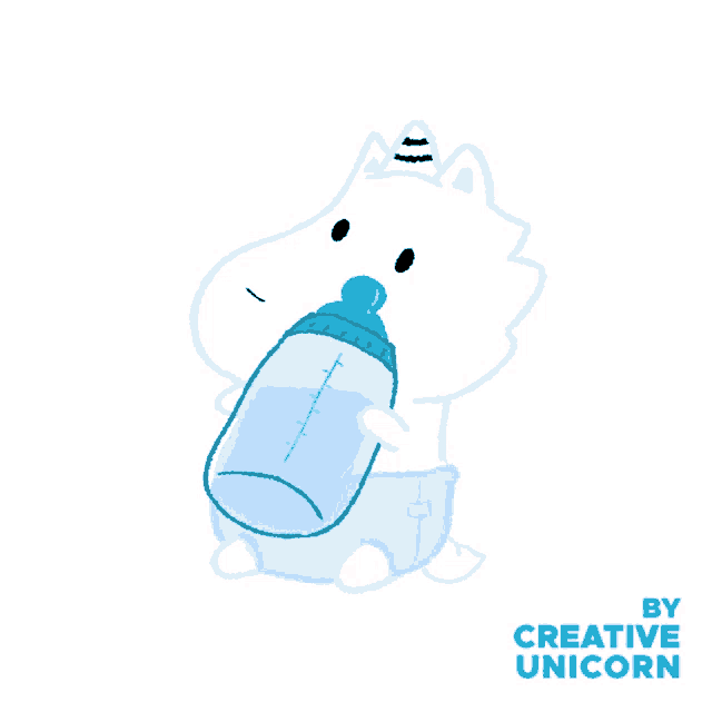 a drawing of a baby unicorn holding a bottle