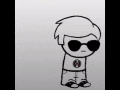 a black and white drawing of a boy wearing sunglasses and a shirt with a record on it