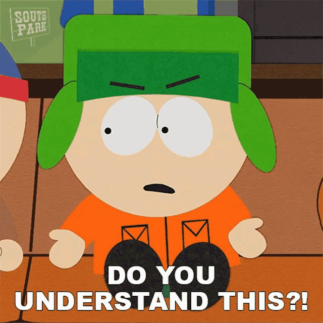 a cartoon character from south park is asking do you understand this