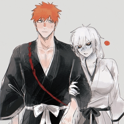 a drawing of a man and a woman with a red ribbon around their neck