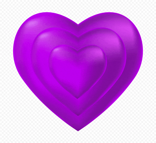 four purple hearts are stacked on top of each other on a white background