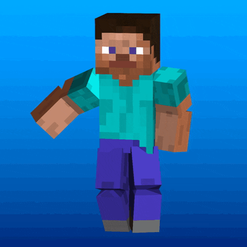 a minecraft character with a blue shirt and purple pants is standing in front of a blue background