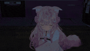 a girl with pink hair and a fox tail