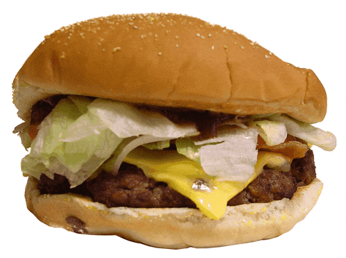 a close up of a hamburger with lettuce and cheese