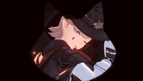 a girl in a black hat and white gloves is holding a sword .