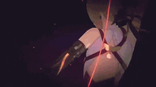 a woman is standing in front of a fire in a video game and holding a sword .