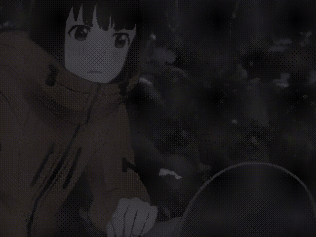 a girl in a brown jacket is reaching out towards something