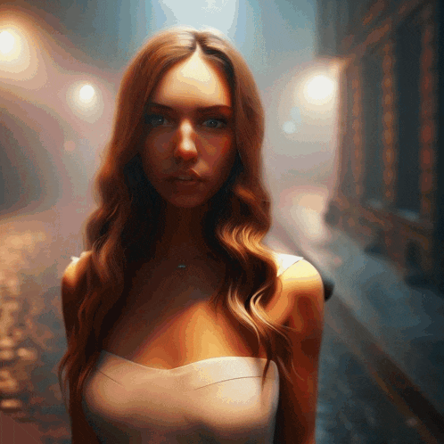 a painting of a woman with long hair and a white dress