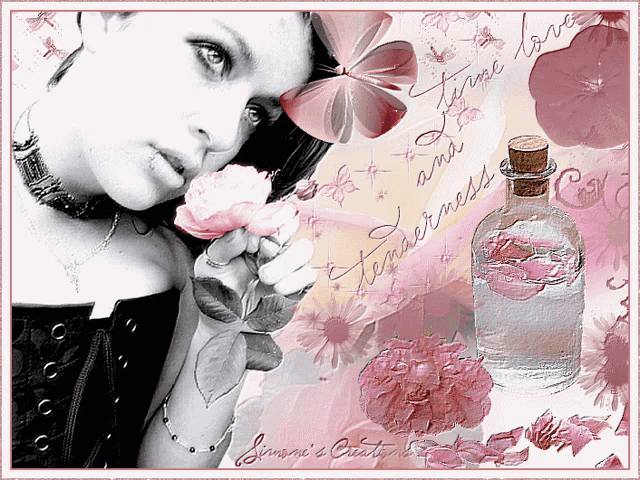 a woman smelling a rose with the words time and tenderness written on it
