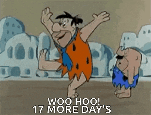 a cartoon of flintstone and a caveman dancing .