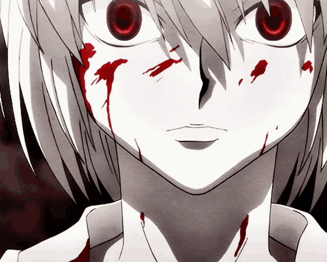 a close up of a person 's face with blood dripping from it