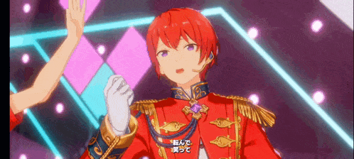 a red haired anime character is giving a high five to someone