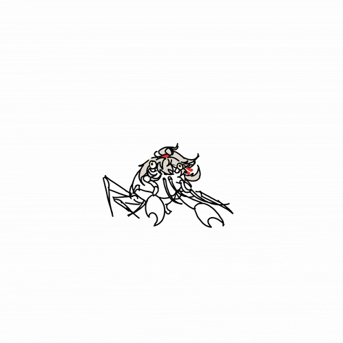 a black and white drawing of a crayfish with a red circle around its head