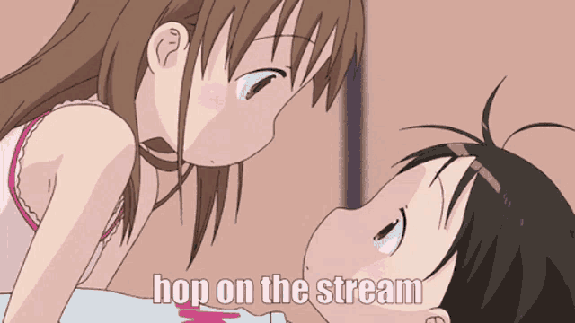 a picture of two girls with the words hop on the stream below them