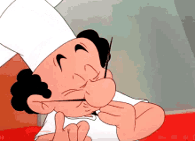a cartoon chef is wearing glasses and a white chef hat