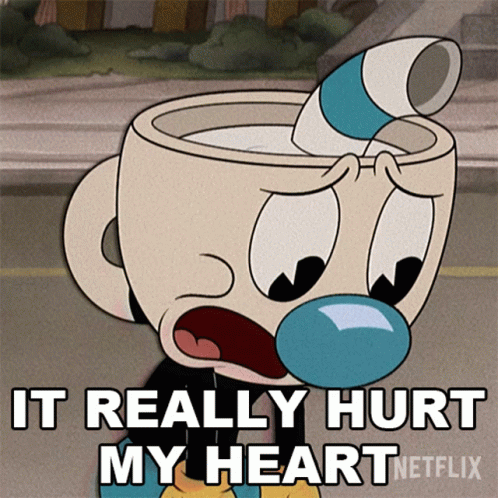It Really Hurt My Heart Mugman GIF - It Really Hurt My Heart Mugman Cuphead Show GIFs